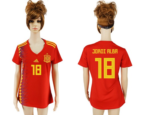 Women's Spain #18 Jordi Alba Red Home Soccer Country Jersey - Click Image to Close